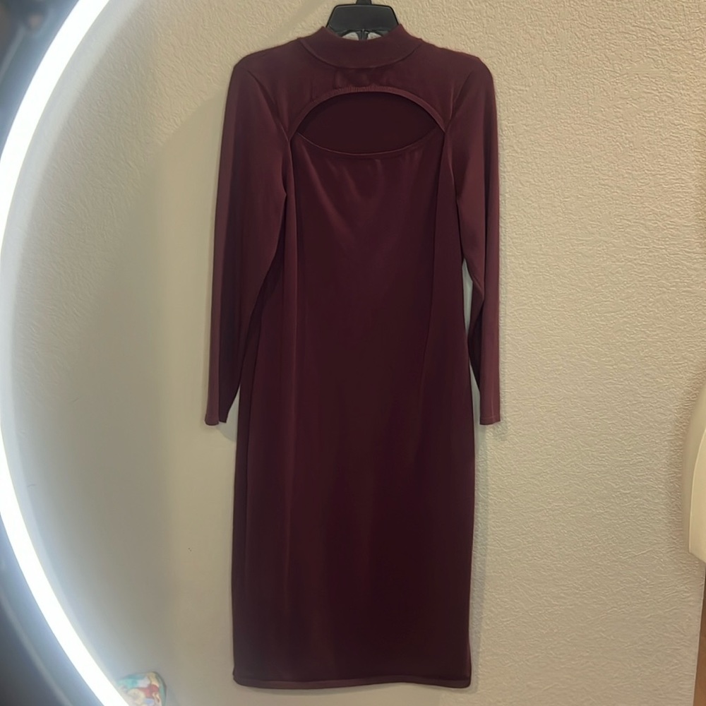 Blue Orchid Sweater dress peekaboo front women's size Lrg burgundy long sleeve